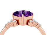 Rose gold Cushion Cut Amethyst Ring with Side Stones and Four-Prong Setting_40