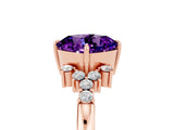 Rose gold Cushion Cut Amethyst Ring with Side Stones and Four-Prong Setting_41