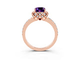 Rose gold Cushion Cut Amethyst Scalloped Halo Engagement Ring with Round Shared Prong Band_27