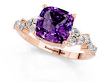 Rose gold Cushion Cut Amethyst Scattered Round Accent Ring with Prong Setting_25