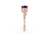 Rose gold Cushion Cut Amethyst Scattered Round Accent Ring with Prong Setting_26