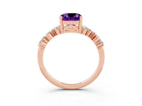 Rose gold Cushion Cut Amethyst Scattered Round Accent Ring with Prong Setting_27
