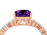 Rose gold Cushion Cut Amethyst Scattered Round Accent Ring with Prong Setting_28