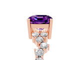 Rose gold Cushion Cut Amethyst Scattered Round Accent Ring with Prong Setting_29