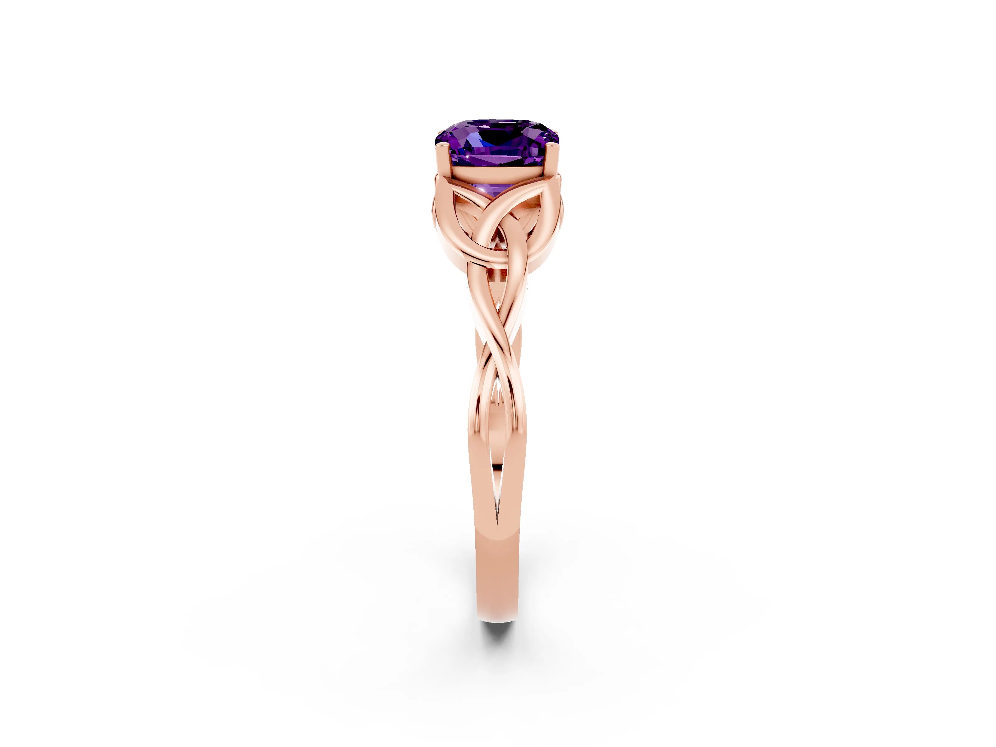 Rose gold Cushion Cut Amethyst Solitaire Celtic Knot Ring with Four-Prong Setting_14
