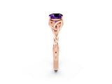 Rose gold Cushion Cut Amethyst Solitaire Celtic Knot Ring with Four-Prong Setting_14
