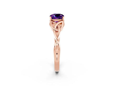 Rose gold Cushion Cut Amethyst Solitaire Celtic Knot Ring with Four-Prong Setting_14