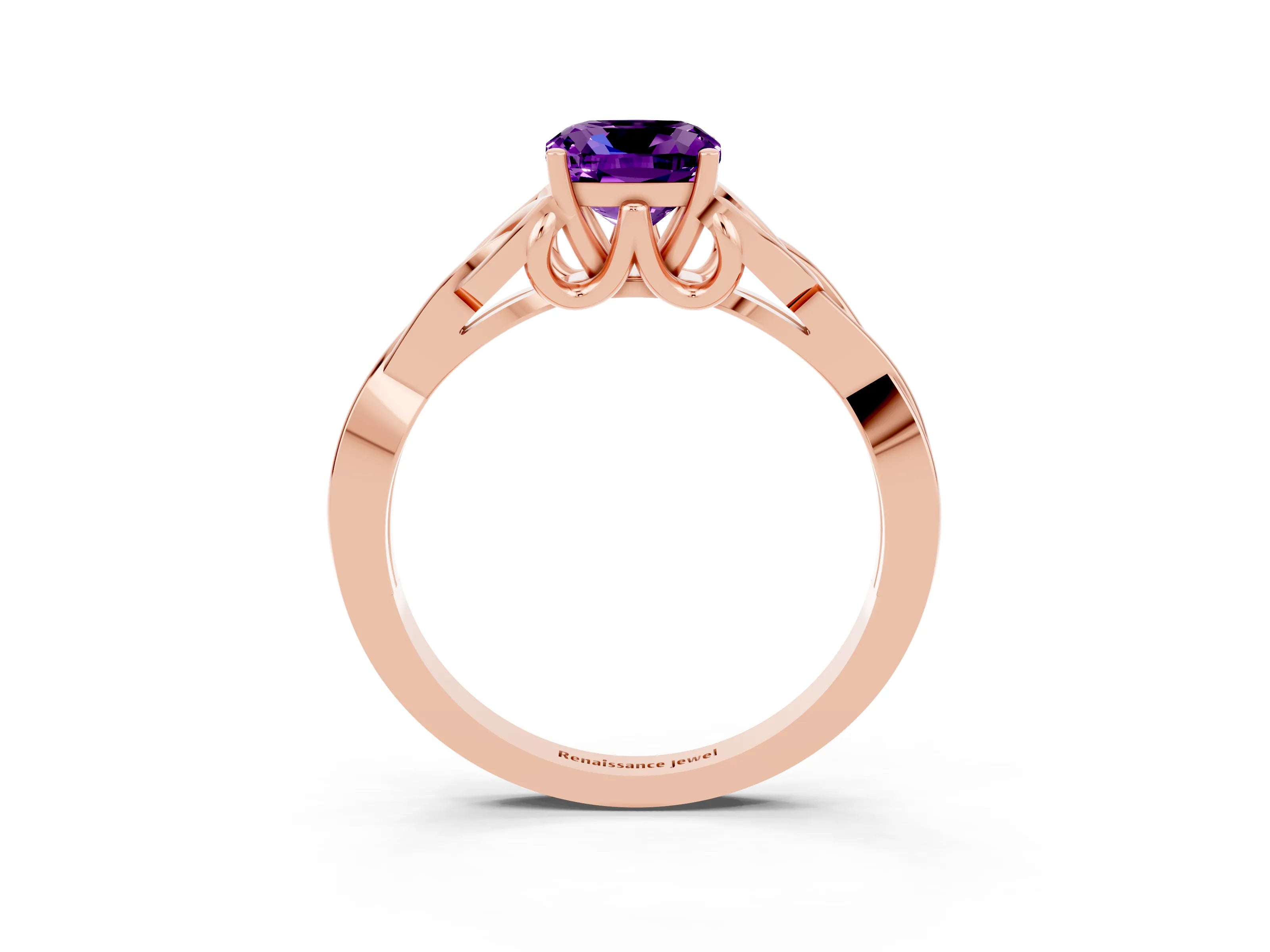 Rose gold Cushion Cut Amethyst Solitaire Celtic Knot Ring with Four-Prong Setting_15