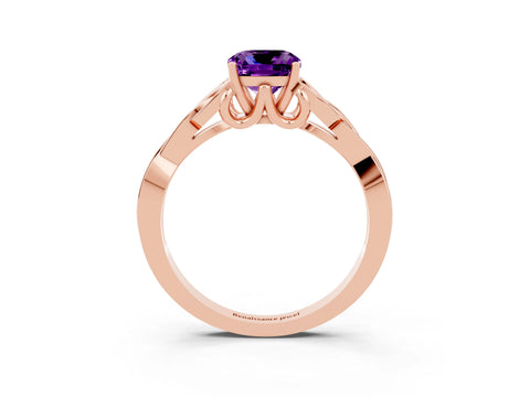 Rose gold Cushion Cut Amethyst Solitaire Celtic Knot Ring with Four-Prong Setting_15