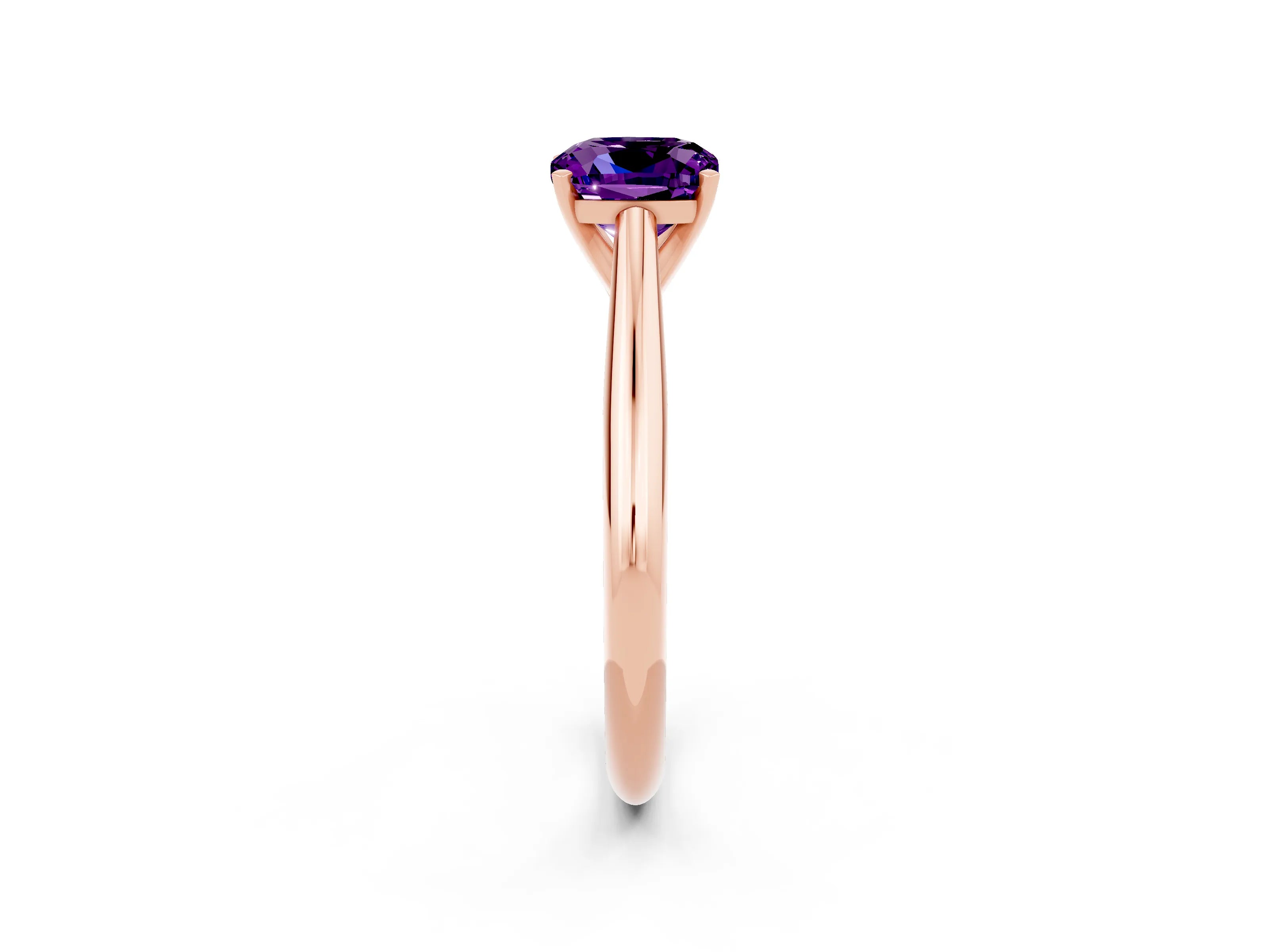Rose gold Cushion Cut Amethyst Solitaire Engagement Ring with Cathedral Setting and Four-Prong Mount_14