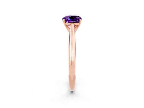 Rose gold Cushion Cut Amethyst Solitaire Engagement Ring with Cathedral Setting and Four-Prong Mount_14