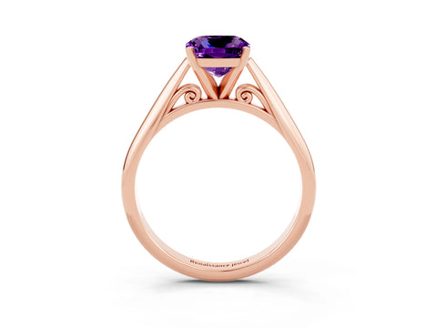 Rose gold Cushion Cut Amethyst Solitaire Engagement Ring with Cathedral Setting and Four-Prong Mount_15