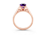 Rose gold Cushion Cut Amethyst Solitaire Engagement Ring with Cathedral Setting and Four-Prong Mount_27