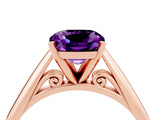 Rose gold Cushion Cut Amethyst Solitaire Engagement Ring with Cathedral Setting and Four-Prong Mount_28