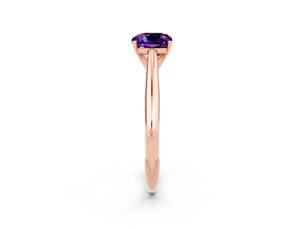 Rose gold Cushion Cut Amethyst Solitaire Engagement Ring with Cathedral Setting and Four-Prong Mount