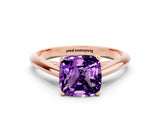 Rose gold Cushion Cut Amethyst Solitaire Engagement Ring with Cathedral Setting and Four-Prong Mount_78