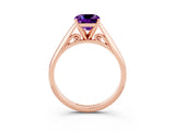 Rose gold Cushion Cut Amethyst Solitaire Engagement Ring with Cathedral Setting and Four-Prong Mount_81