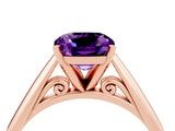 Rose gold Cushion Cut Amethyst Solitaire Engagement Ring with Cathedral Setting and Four-Prong Mount_82