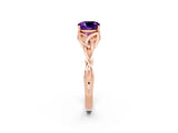 Rose gold Cushion Cut Amethyst Solitaire Engagement Ring with Celtic Knot Band and Four-Prong Setting_2