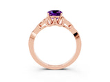 Rose gold Cushion Cut Amethyst Solitaire Engagement Ring with Celtic Knot Band and Four-Prong Setting_3