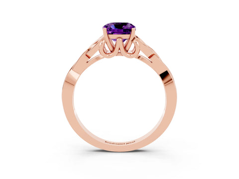 Rose gold Cushion Cut Amethyst Solitaire Engagement Ring with Celtic Knot Band and Four-Prong Setting_3