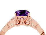 Rose gold Cushion Cut Amethyst Solitaire Engagement Ring with Celtic Knot Band and Four-Prong Setting_4