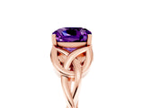 Rose gold Cushion Cut Amethyst Solitaire Engagement Ring with Celtic Knot Band and Four-Prong Setting_5