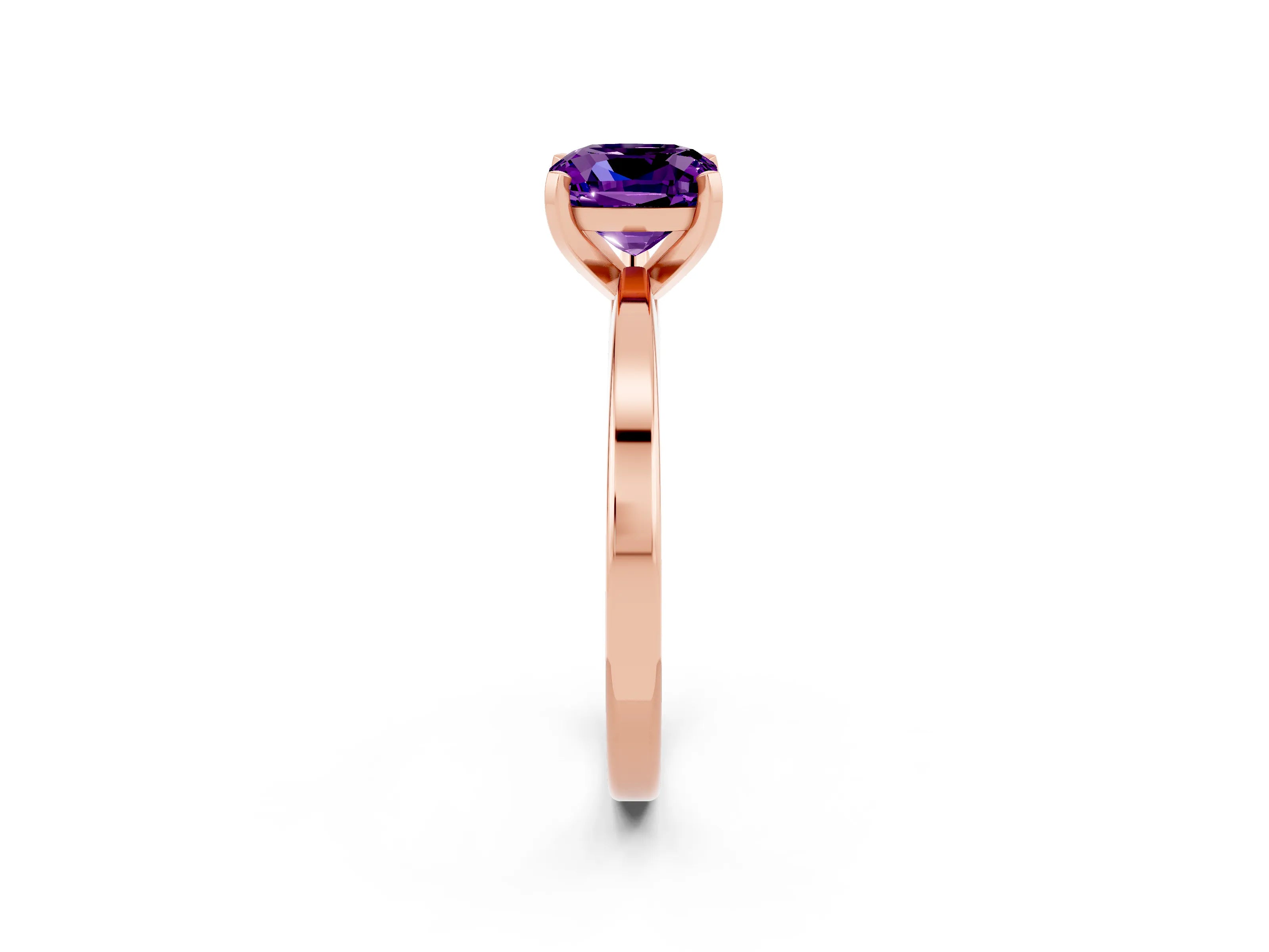 Rose gold Cushion Cut Amethyst Solitaire Engagement Ring with Classic Band and Four-Prong Setting_26