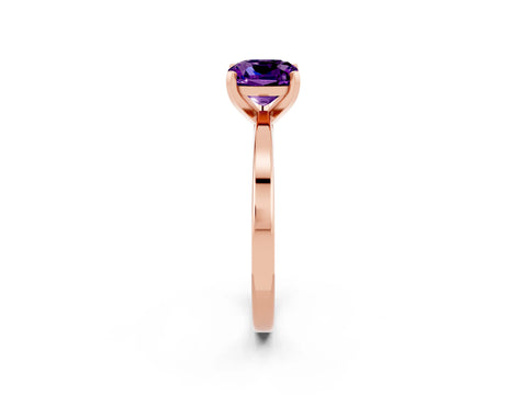 Rose gold Cushion Cut Amethyst Solitaire Engagement Ring with Classic Band and Four-Prong Setting_26