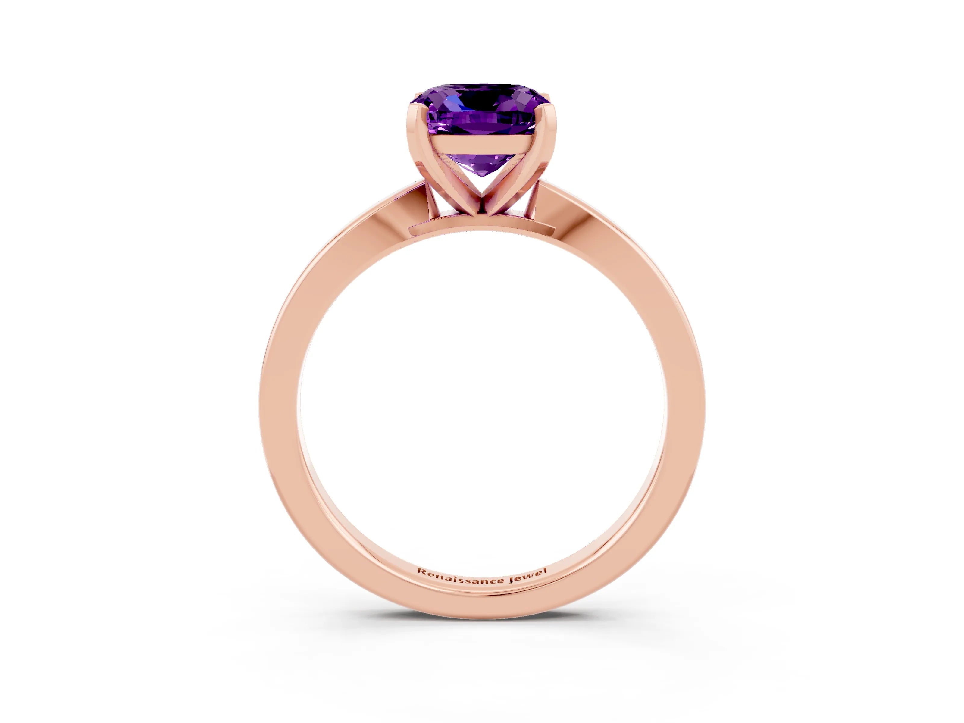 Rose gold Cushion Cut Amethyst Solitaire Engagement Ring with Classic Band and Four-Prong Setting_27