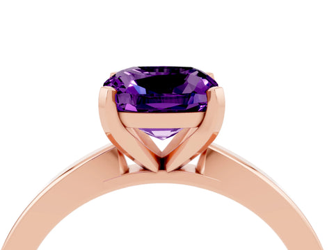 Rose gold Cushion Cut Amethyst Solitaire Engagement Ring with Classic Band and Four-Prong Setting_28