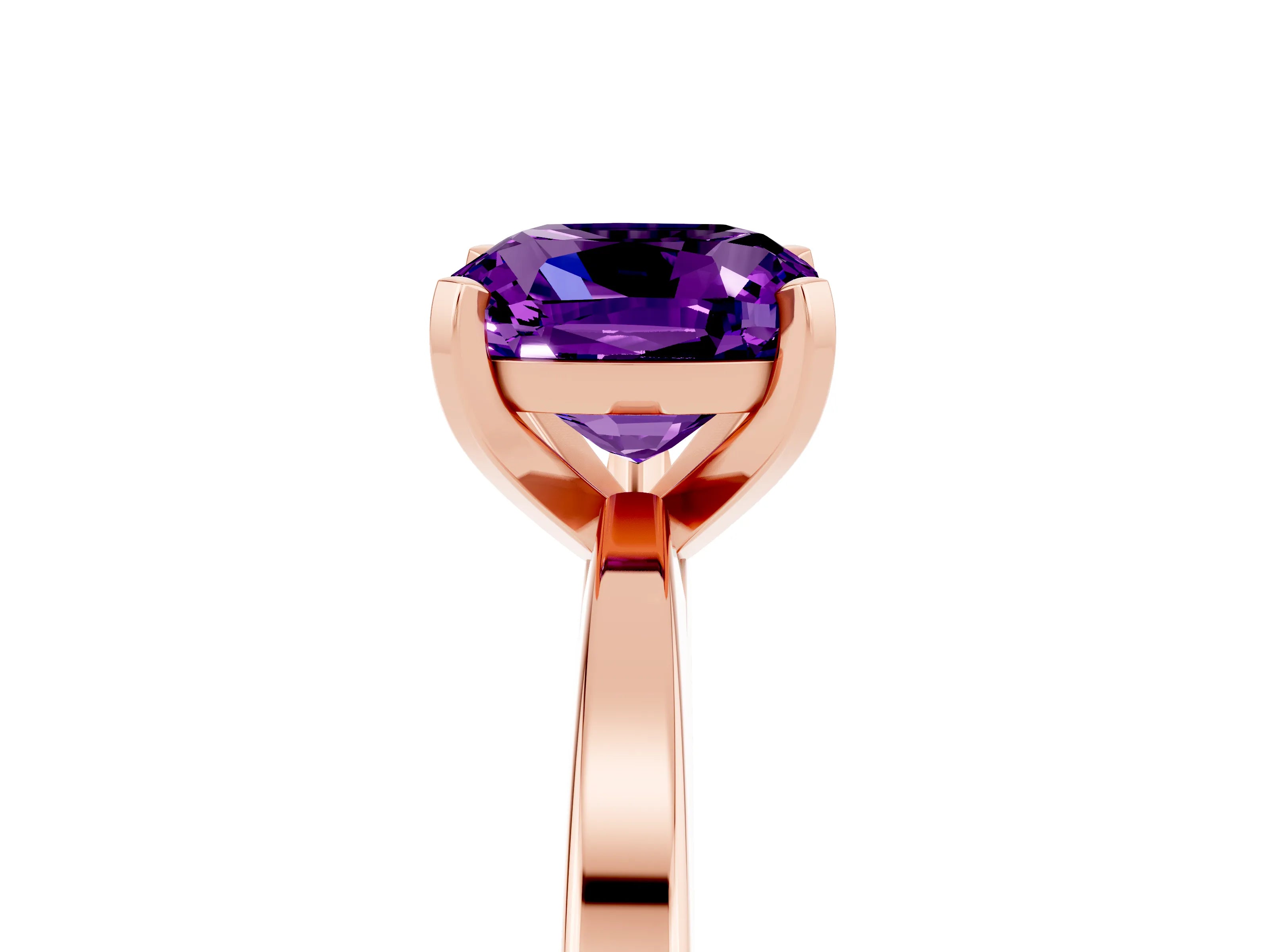 Rose gold Cushion Cut Amethyst Solitaire Engagement Ring with Classic Band and Four-Prong Setting_29