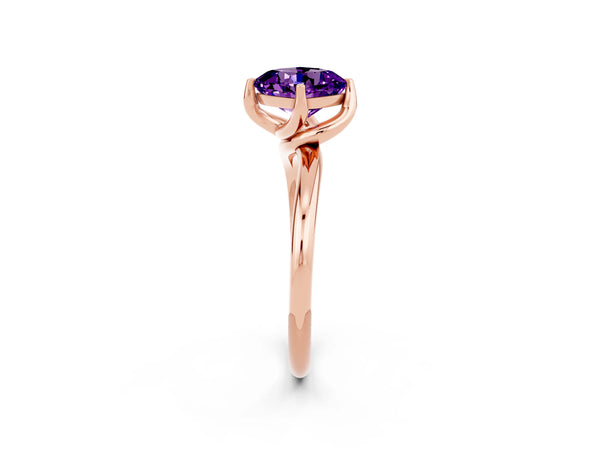 Rose gold Cushion Cut Amethyst Solitaire Engagement Ring with Four-Prong Setting and Classic Band