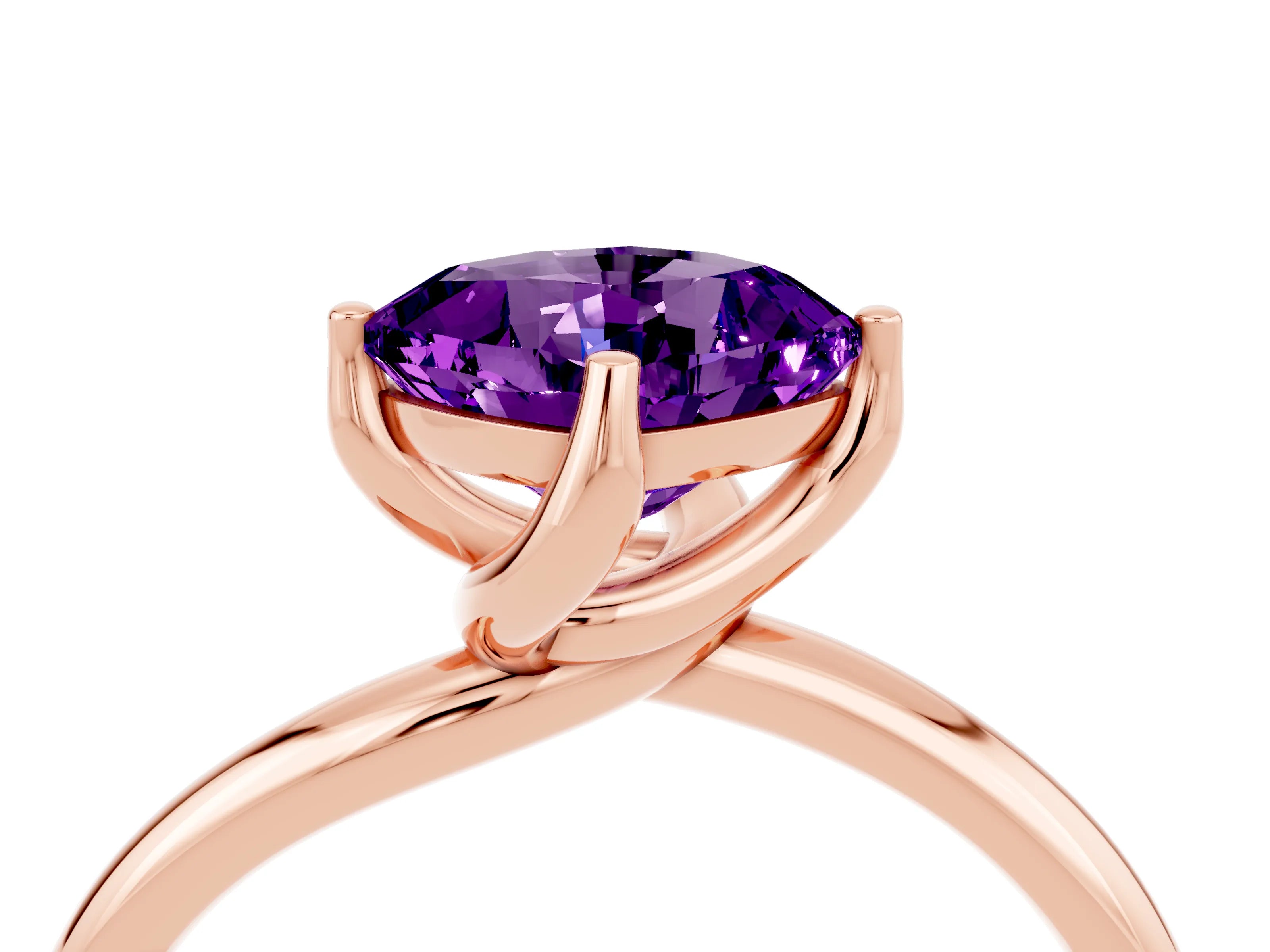 Rose gold Cushion Cut Amethyst Solitaire Engagement Ring with Four-Prong Setting and Classic Band_16