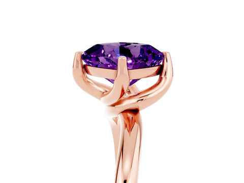 Rose gold Cushion Cut Amethyst Solitaire Engagement Ring with Four-Prong Setting and Classic Band_17