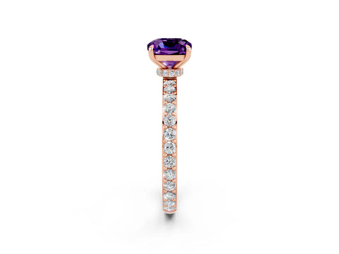 Rose gold Cushion Cut Amethyst Solitaire Engagement Ring with Pavé Band and Four-Prong Setting_2