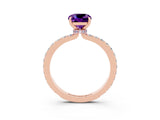 Rose gold Cushion Cut Amethyst Solitaire Engagement Ring with Pavé Band and Four-Prong Setting_3