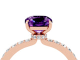 Rose gold Cushion Cut Amethyst Solitaire Engagement Ring with Pavé Band and Four-Prong Setting_4