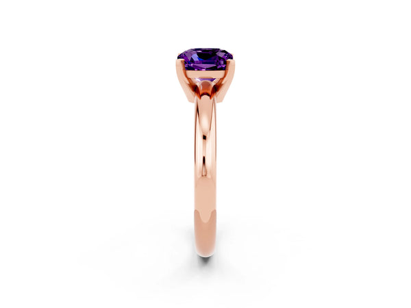 Rose gold Cushion Cut Amethyst Solitaire Engagement Ring with Round Band and Four-Prong Setting