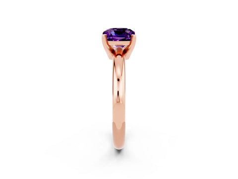 Rose gold Cushion Cut Amethyst Solitaire Engagement Ring with Round Band and Four-Prong Setting_2