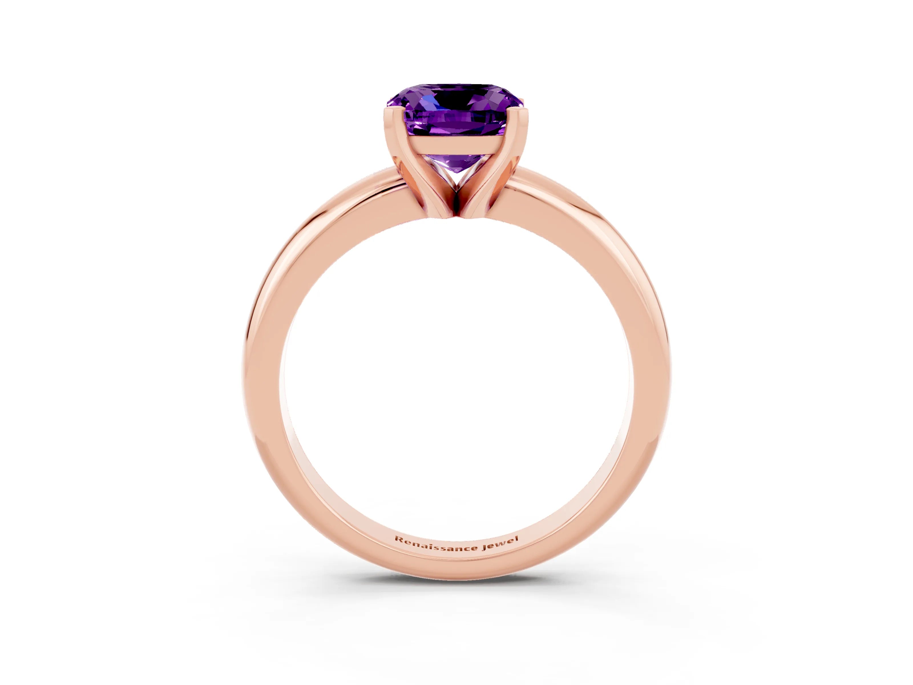 Rose gold Cushion Cut Amethyst Solitaire Engagement Ring with Round Band and Four-Prong Setting_3