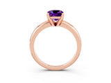 Rose gold Cushion Cut Amethyst Solitaire Engagement Ring with Round Band and Four-Prong Setting_3