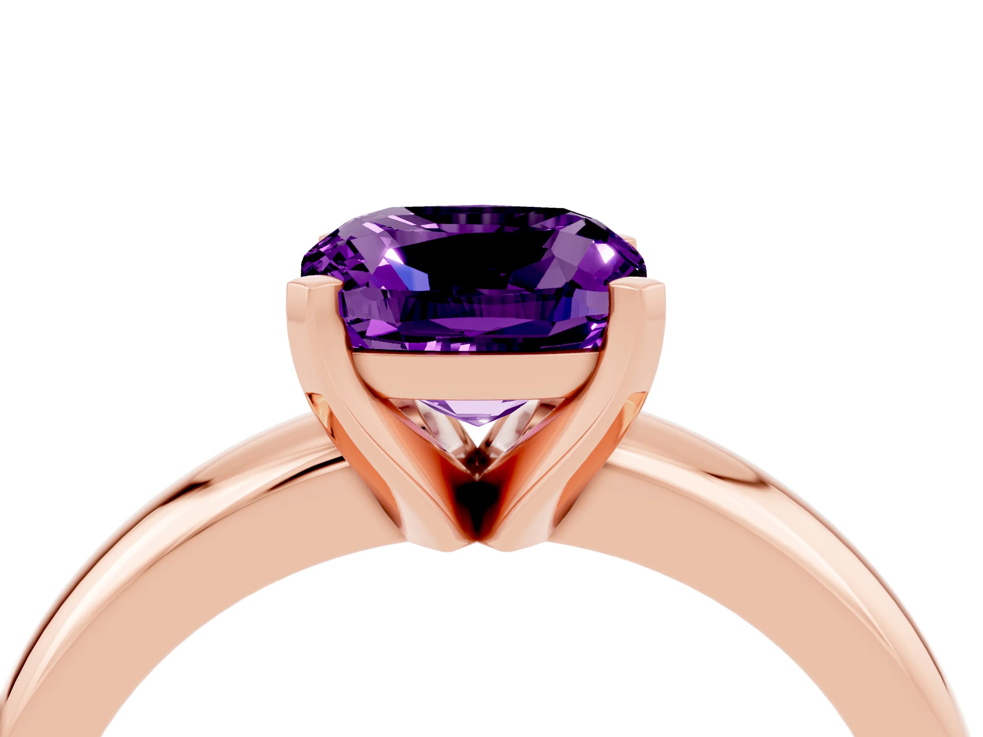 Rose gold Cushion Cut Amethyst Solitaire Engagement Ring with Round Band and Four-Prong Setting_4