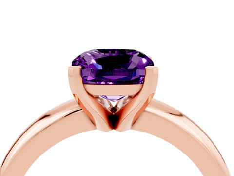Rose gold Cushion Cut Amethyst Solitaire Engagement Ring with Round Band and Four-Prong Setting_4
