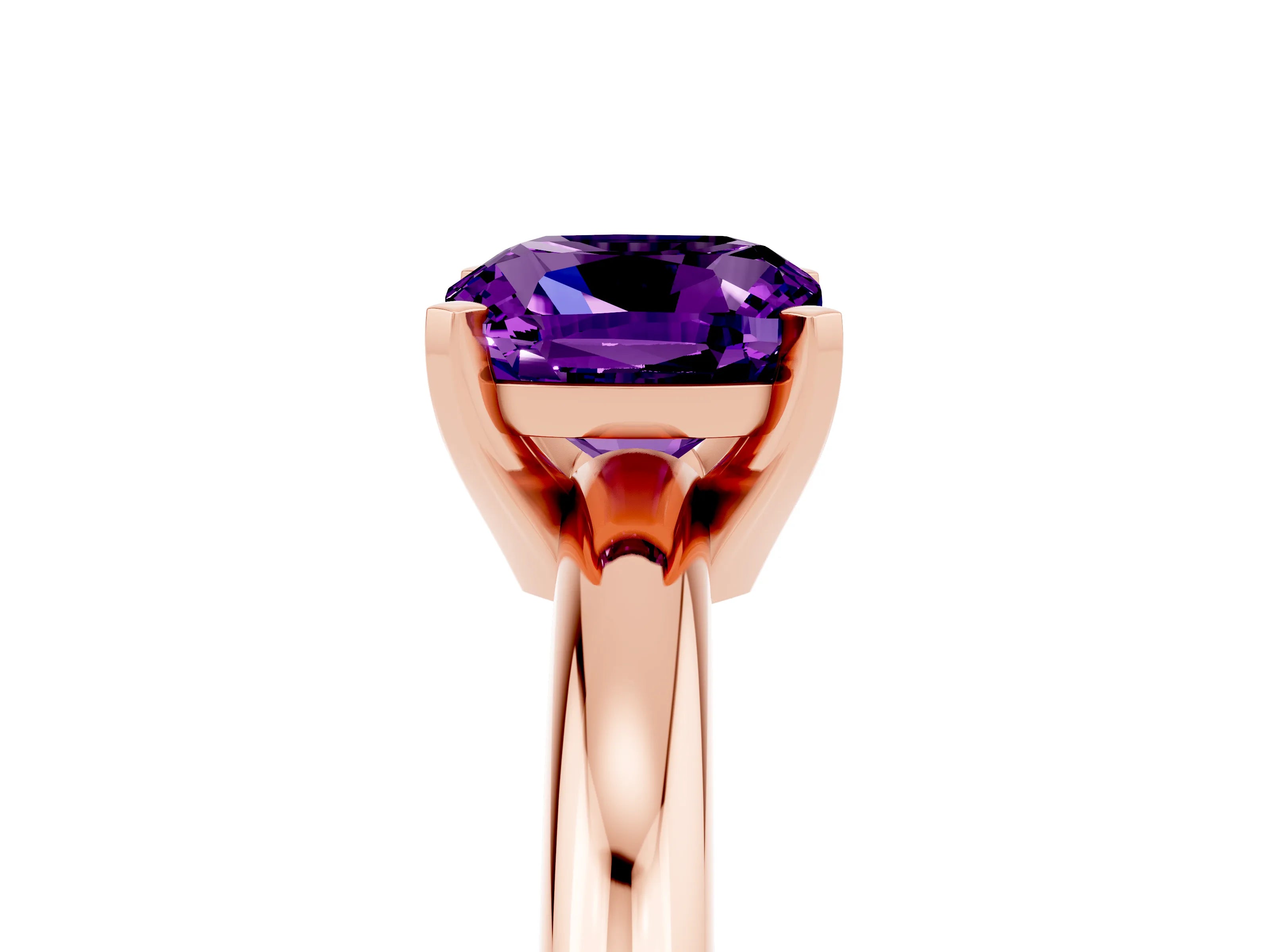 Rose gold Cushion Cut Amethyst Solitaire Engagement Ring with Round Band and Four-Prong Setting_5
