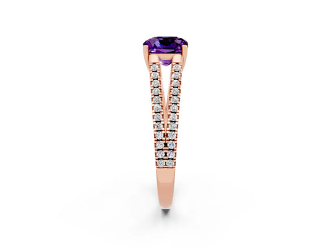 Rose gold Cushion Cut Amethyst Solitaire Engagement Ring with Split Shank Pavé Band_2