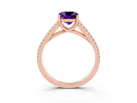 Rose gold Cushion Cut Amethyst Solitaire Engagement Ring with Split Shank Pavé Band_3