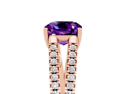 Rose gold Cushion Cut Amethyst Solitaire Engagement Ring with Split Shank Pavé Band_5