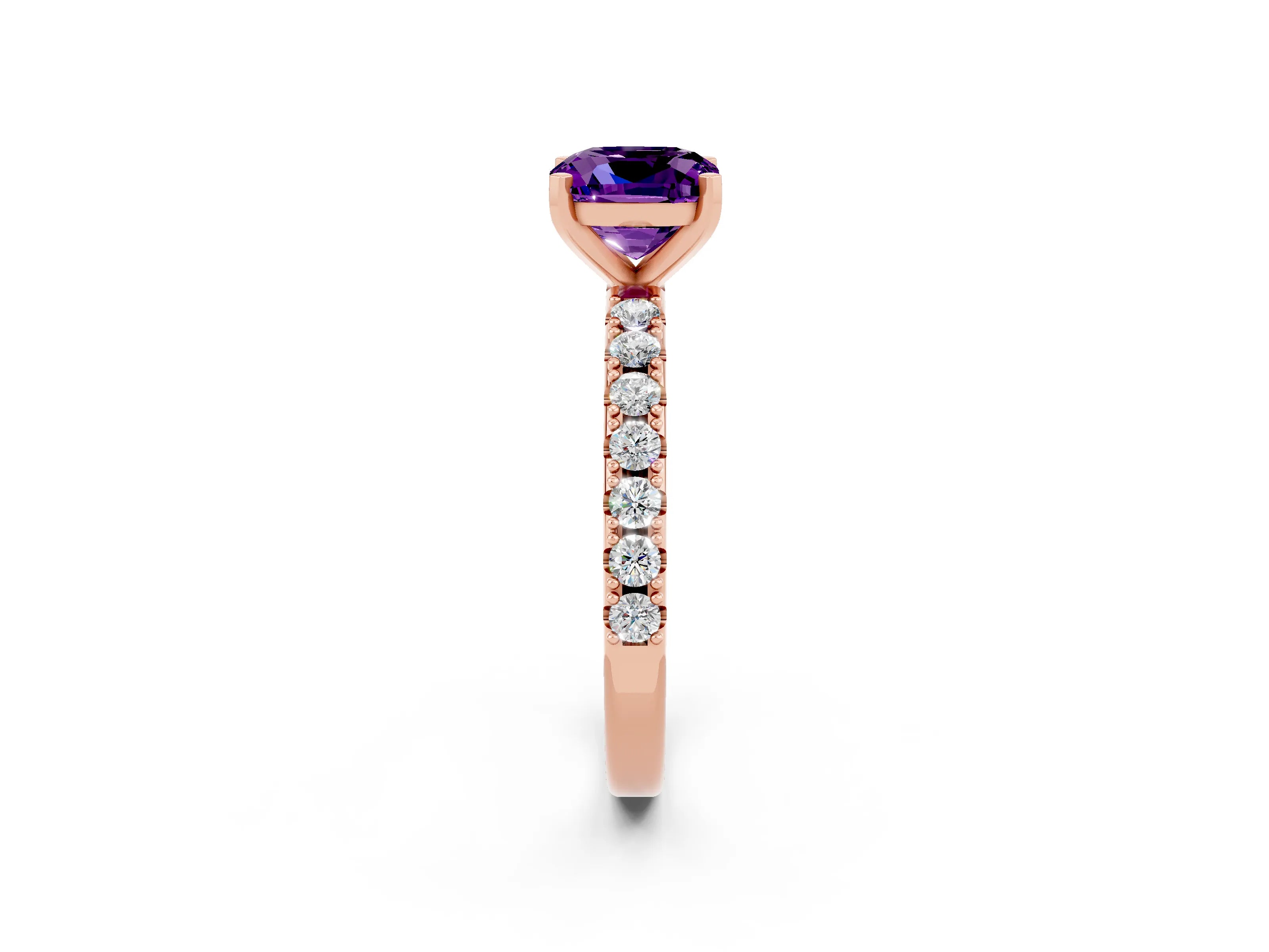Rose gold Cushion Cut Amethyst Solitaire Pavé Band with Four-Prong Setting_2