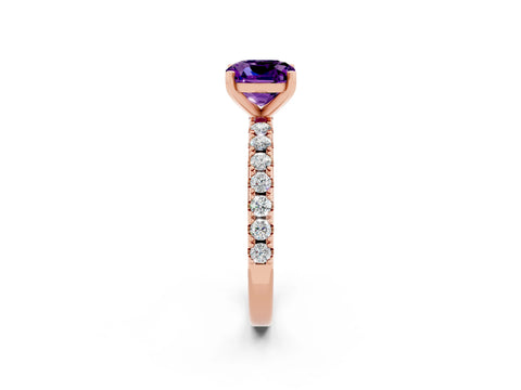 Rose gold Cushion Cut Amethyst Solitaire Pavé Band with Four-Prong Setting_2